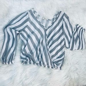 White & Gray Cropped Blouse